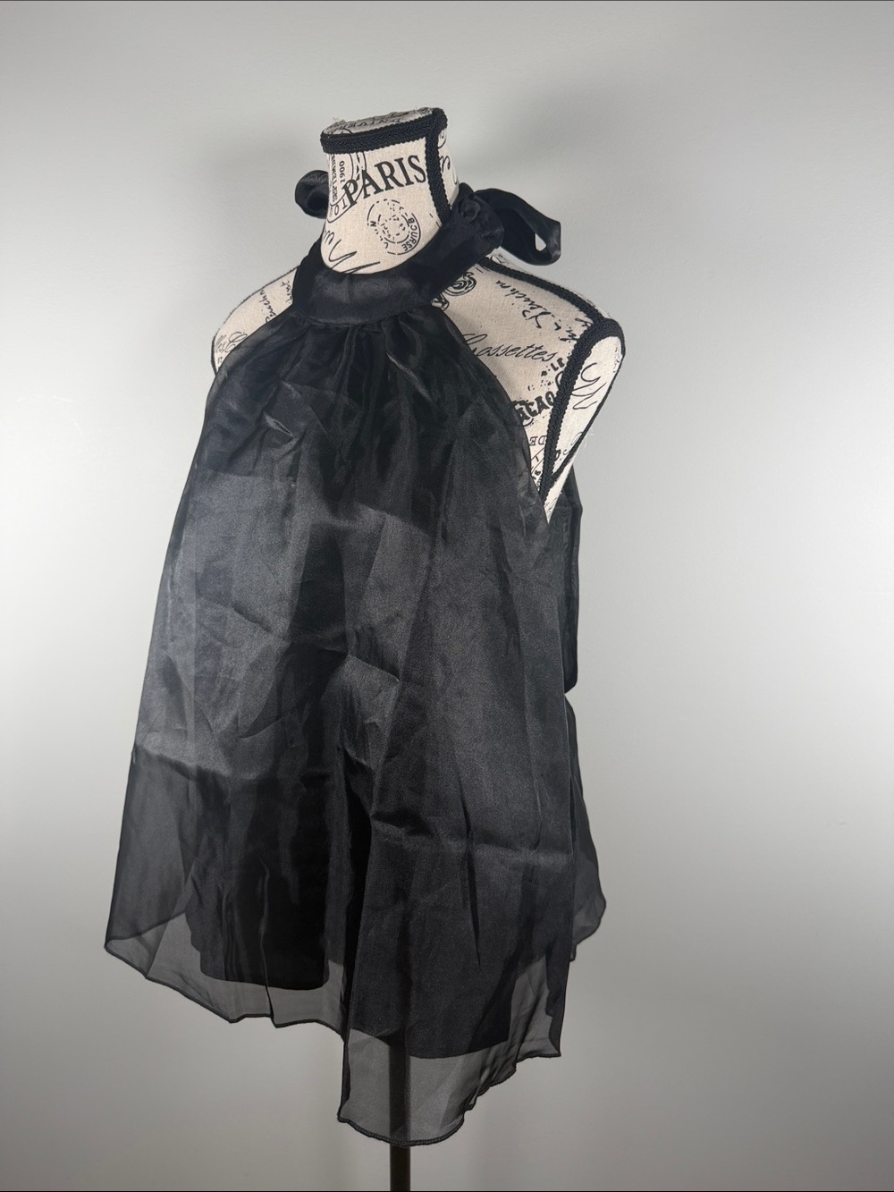 Mabel Black Halter Tie Blouse Medium Tulle Loose Fit
